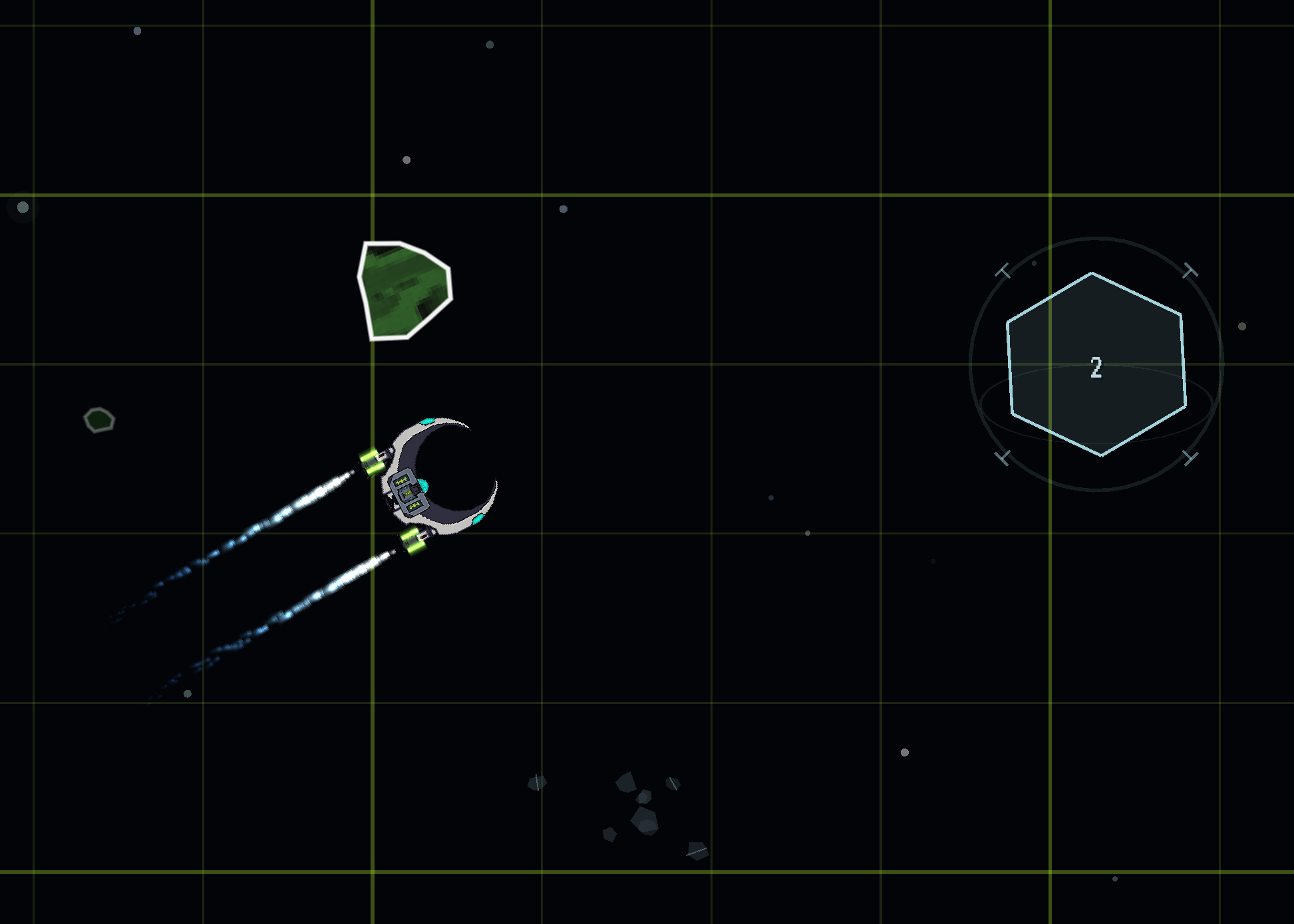 The Crescent Moon hull sprite &mdash; asymmetric silhouette with the phase-shift readiness indicator on its body